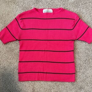 Dress Barn Pink and Black Striped Short Sleeve Sweater